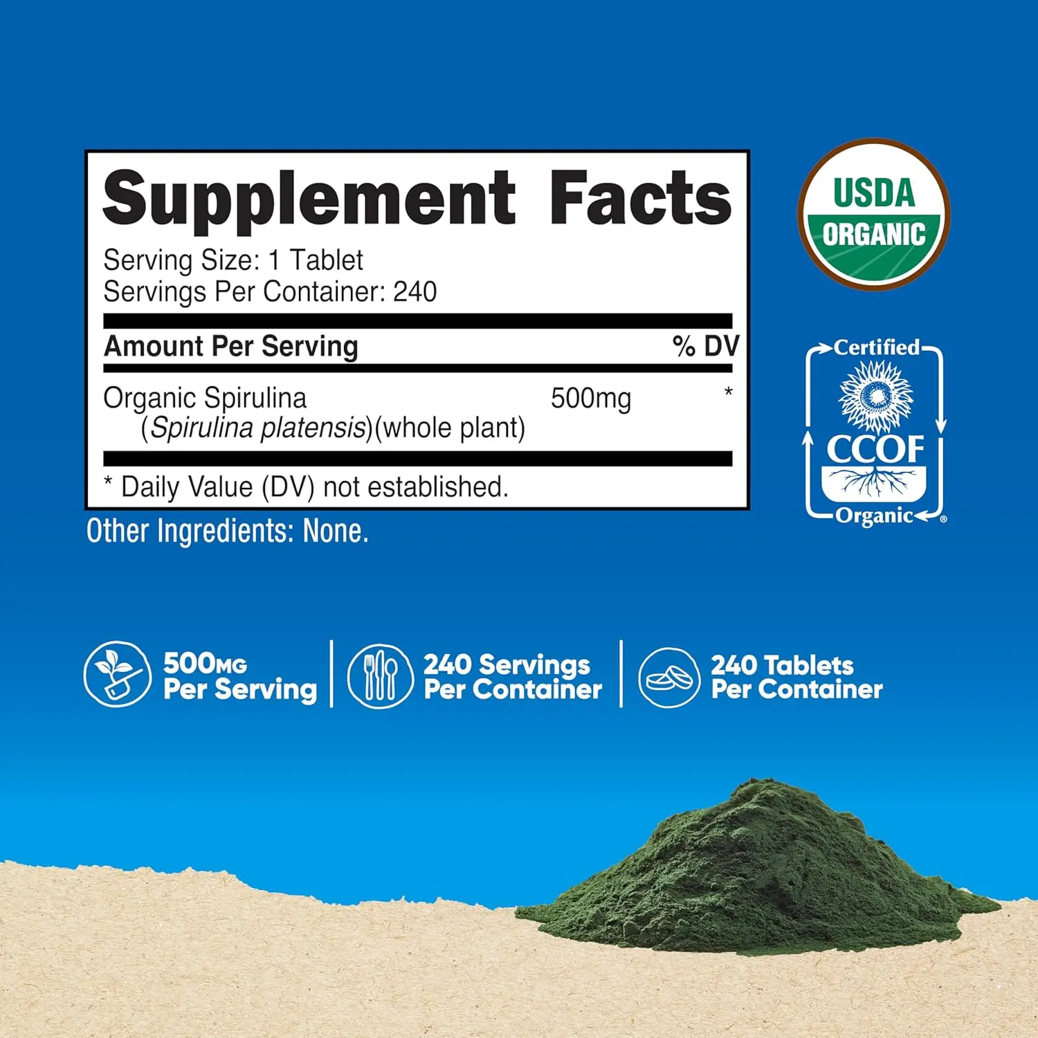 Nutricost Organic Spirulina 500 mg Tablets